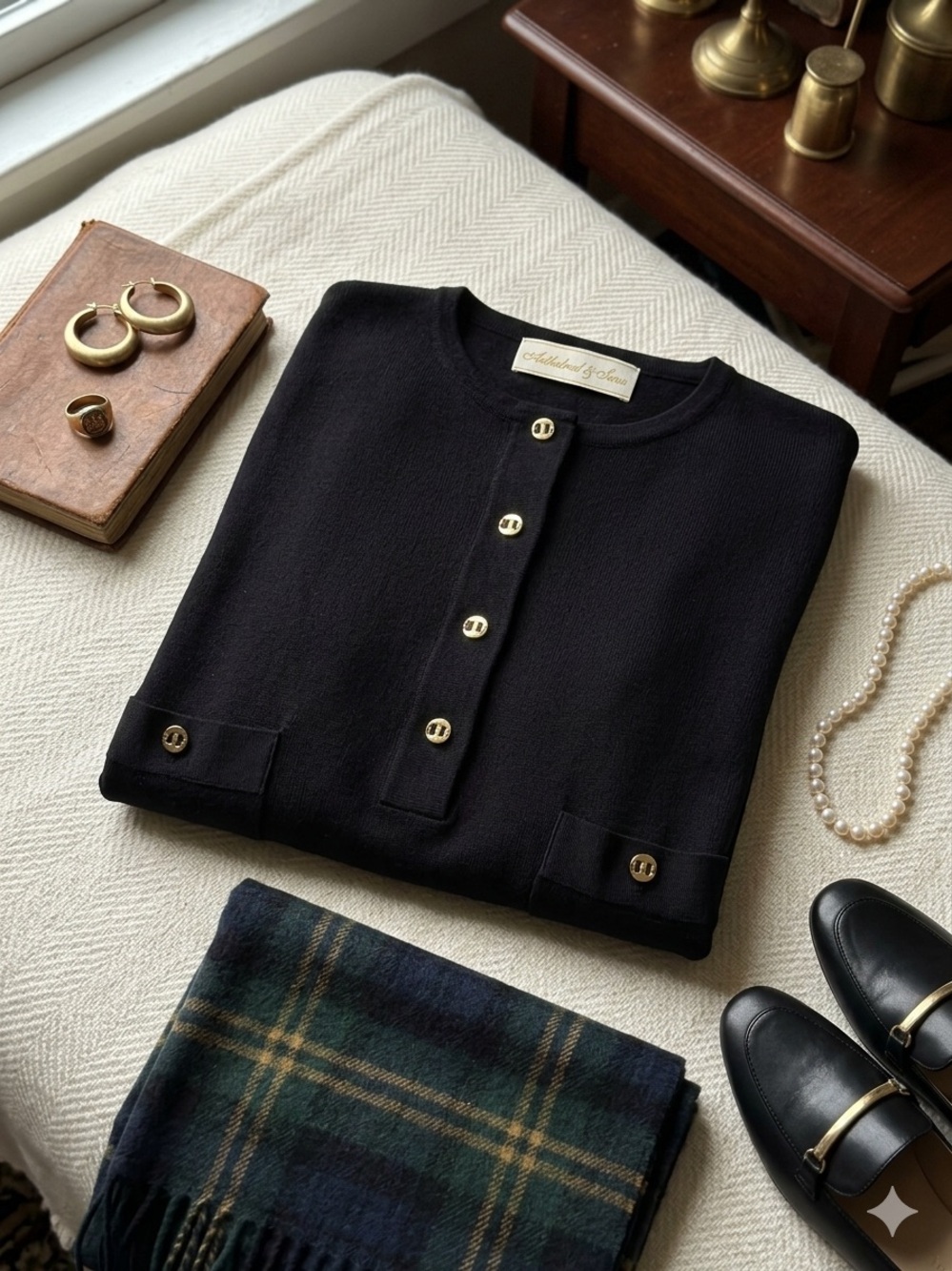 Vintage 80’s Salvatore Ferragamo Black Wool‎ Gancini Button Sweater M knitwear